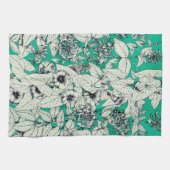 Linge De Cuisine Motif vert Turquoise blanc de fleurs graphiques (Horizontal)