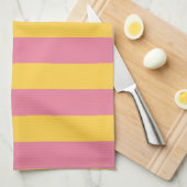 Linge De Cuisine Motif vertical vibrant rose et jaune (Quart Plié)