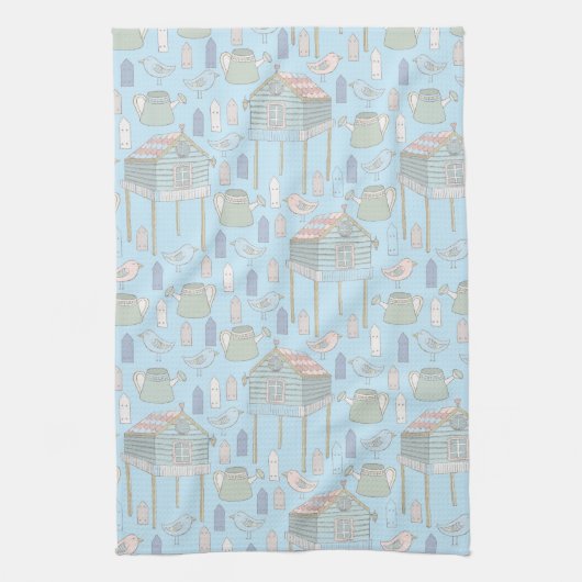 Linge De Cuisine Motif Whimsical Gardener en bleu (Vertical)