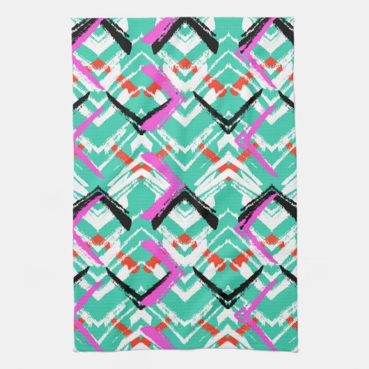 Linge De Cuisine Motif Zig Zag Turquoise (Vertical)