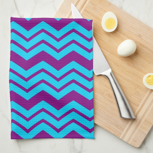 Linge De Cuisine Motif Zigzag Chevron Violet Bleu (Quart Plié)