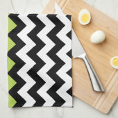 Linge De Cuisine Motif Zigzag noir et blanc, Chevron, Vert (Quart Plié)