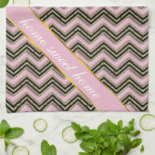 Linge De Cuisine Motif Zigzag noir et rose (Plié)