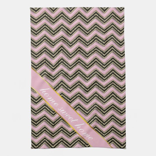 Linge De Cuisine Motif Zigzag noir et rose (Vertical)