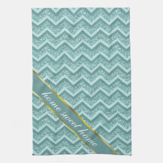 Linge De Cuisine Motif ZigZag Parties scintillant Turquoise (Vertical)