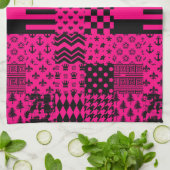 Linge De Cuisine Motifs mélangés rose noir (Plié)