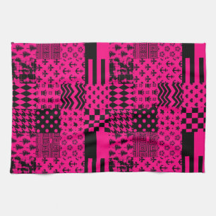 Linge De Cuisine Motifs mélangés rose noir