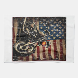 Linge De Cuisine Motorcycle USA Drapeau Retro Biker