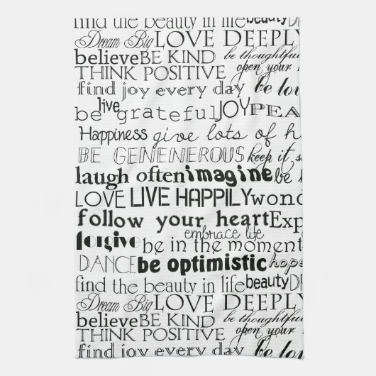 Linge De Cuisine Mots Inspirants Noir Blanc (Vertical)