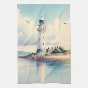 Linge De Cuisine Mouette de phare côtier Sérénité du ciel pastel