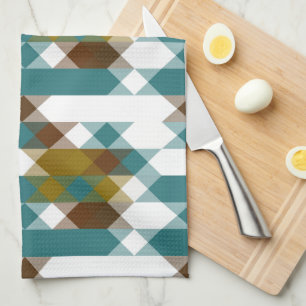 Linge De Cuisine moutarde épicée, jade délavé, blanc et noix de mus