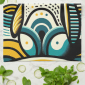 Linge De Cuisine Moutarde Jaune Turquoise Pingouin Bleu Dans Les Va (Plié)