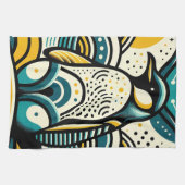 Linge De Cuisine Moutarde Jaune Turquoise Pingouin Bleu Dans Les Va (Horizontal)