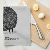 Linge De Cuisine Mouton Noir avec Texte Personnalisé (Quart Plié)