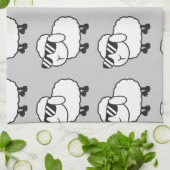 Linge De Cuisine Moutons blancs dans la bande dessinée de lunettes (Plié)