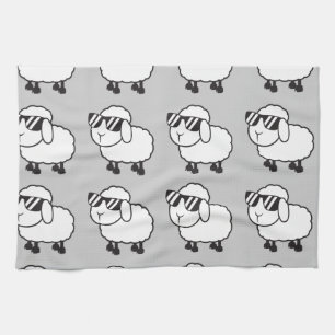 Linge De Cuisine Moutons blancs dans la bande dessinée de lunettes