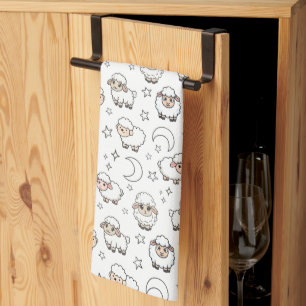 Linge De Cuisine Moutons mignons endormis et Lune avec Étoiles