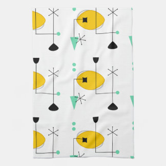Linge De Cuisine moyen siècle moderne bleu jaune simple rétro