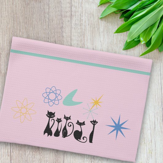 Linge De Cuisine Moyen siècle moderne les années 50 Black Cats Atom