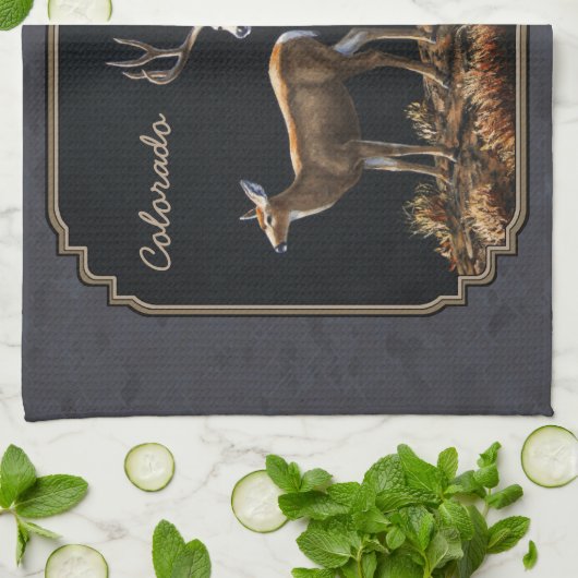 Linge De Cuisine Mule Deer Buck et Doe Grey Custom (Plié)