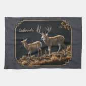 Linge De Cuisine Mule Deer Buck et Doe Grey Custom (Horizontal)