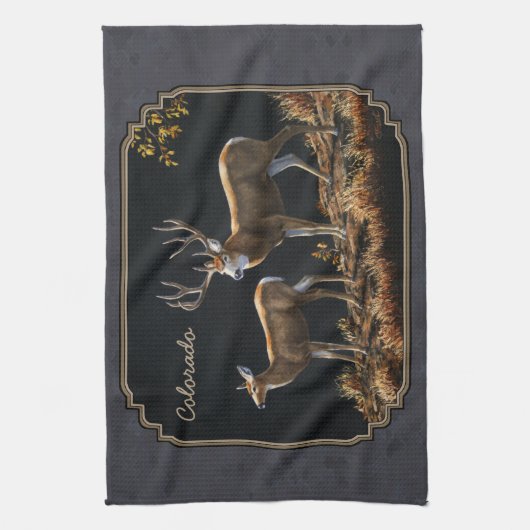 Linge De Cuisine Mule Deer Buck et Doe Grey Custom (Vertical)