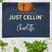Linge De Cuisine Musicien Personnalisé Cello Script Monogram (Plié)