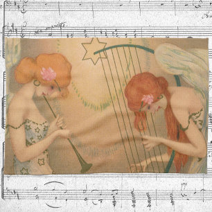 Linge De Cuisine Musique Vintage Anges Musiciens Victoriens Flûte H