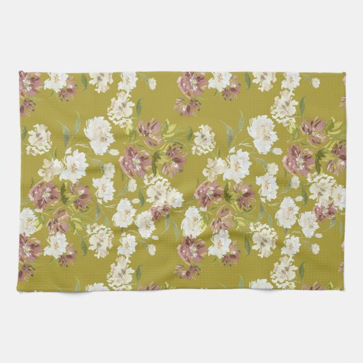 Linge De Cuisine Mustard Cranberry Floral Kitchen Towels (Horizontal)