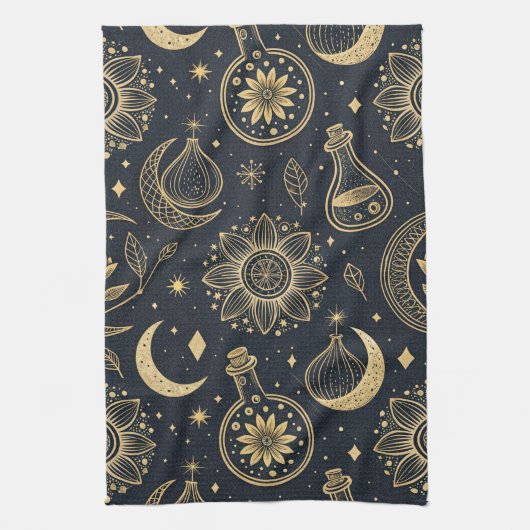 Linge De Cuisine Mystical Celestial Witchcraft - Gold Botanical (2) (Vertical)