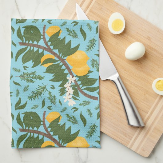 Linge De Cuisine n-Drenched Lemons Sky Blue | (Quart Plié)