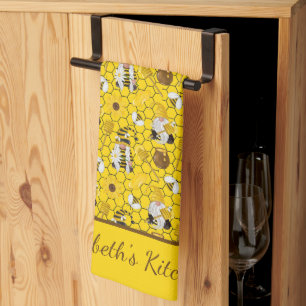 Linge De Cuisine Nains Tournesols Jaunes Abeilles Miel Personnalisé