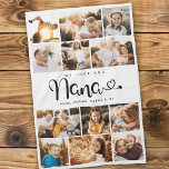 Linge De Cuisine Nana We Love you Hearts Modern Photo Collage<br><div class="desc">On t'aime Nana ! Cute, moderne et personnalisée famille photo collage serviette de cuisine pour montrer à grand-mère combien elle est aimée. Nous aimons cette écriture manuscrite avec des fioritures de coeur, ce qui en fait un cadeau de souvenir pour un grand-parent bien-aimé. Personnalisez avec 12 photos préférées et votre...</div>