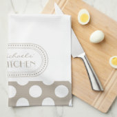 Linge De Cuisine Nature | Monogramme Motif Pois blanc (Quart Plié)