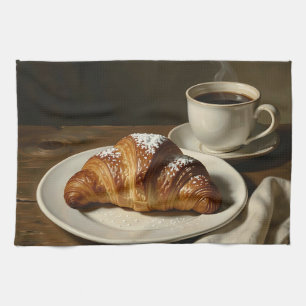 Linge De Cuisine Nature morte au café au croissant doré