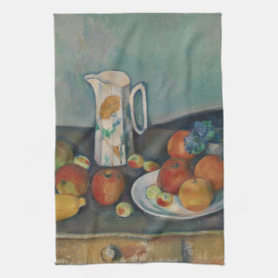 Linge De Cuisine Nature morte, pichet de lait et fruits sur une tab