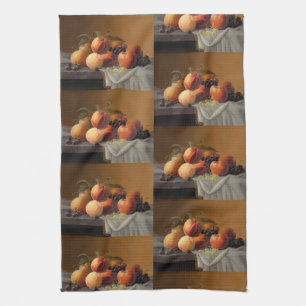 Linge De Cuisine Nature morte vintage avec des pêches et des raisin