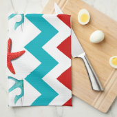 Linge De Cuisine Nautical Beach Rouge Turquoise Chevron Ancres Star (Quart Plié)