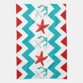 Linge De Cuisine Nautical Beach Rouge Turquoise Chevron Ancres Star (Vertical)