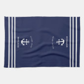 Linge De Cuisine Nautical Navy Blue Welcome Aboard Nom du bateau An (Horizontal)