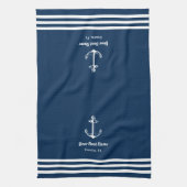 Linge De Cuisine Nautical Navy Blue Welcome Aboard Nom du bateau An (Vertical)