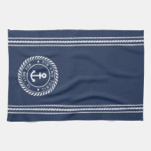 Linge De Cuisine Nautical Navy Blue & White Ancre Nom du bateau (Horizontal)