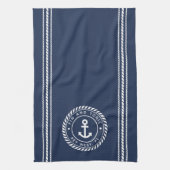 Linge De Cuisine Nautical Navy Blue & White Ancre Nom du bateau (Vertical)