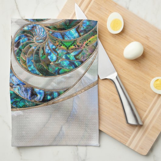 Linge De Cuisine Nautilus Shell - Abalone et Pearl (Quart Plié)