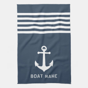 Linge De Cuisine Nautique Ancre Vintage Nom du bateau Marine Blue G