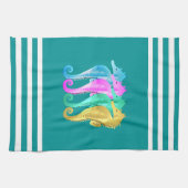 Linge De Cuisine Nautique aqua/rose/bleu/or hippocampe de plage (Horizontal)
