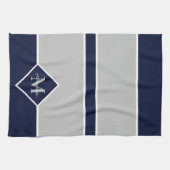 Linge De Cuisine Nautique moderne Marine bleu gris Monogramme Cuisi (Horizontal)