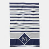 Linge De Cuisine Nautique moderne Marine bleu gris Monogramme Cuisi (Vertical)