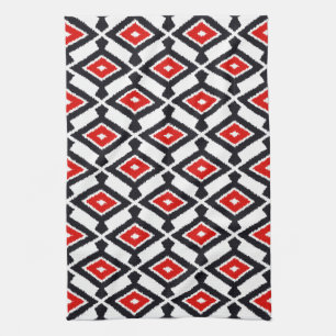 Linge De Cuisine Navajo Ikat Motif, rouge foncé, noir et blanc