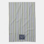 Linge De Cuisine Navy And Cream Striped Pattern Monogrammed (Vertical)